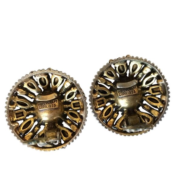 HOLLYCRAFT 1955 Vintage Rainbow Rhinestone Clip Earrings Pastel Statement - Picture 6 of 9